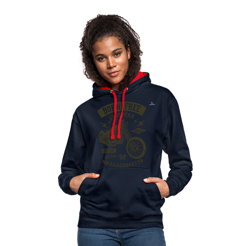 Contrast Colour Hoodie "choppers" - azul marino/rojo