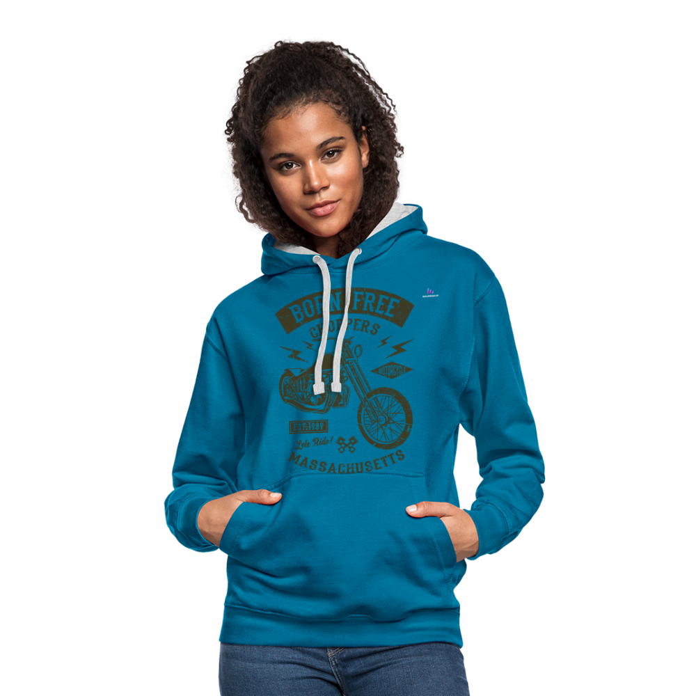 Contrast Colour Hoodie "choppers" - azul pavo real/gris jaspeado