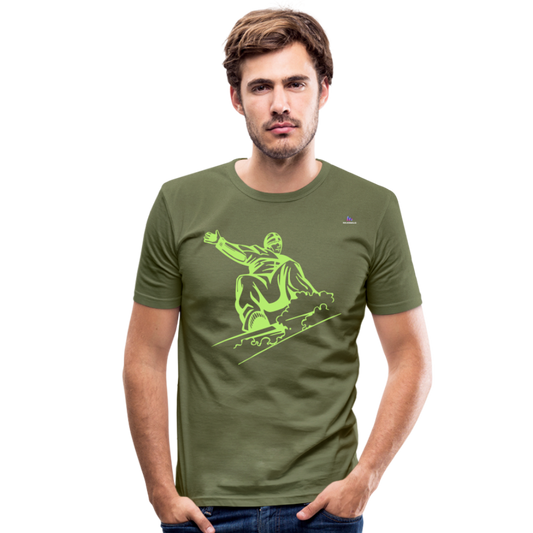 Men's Slim Fit T-Shirt "snowboarder" - verde caqui