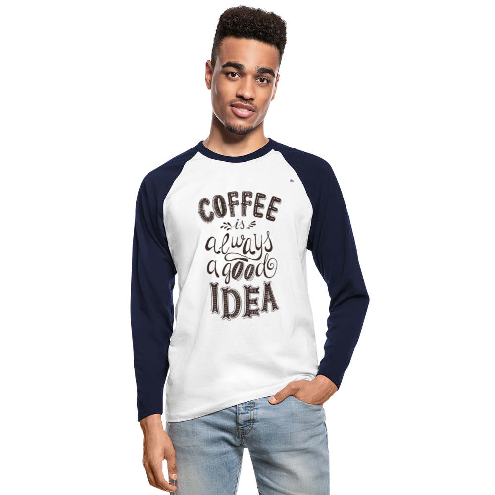 Men's Long Sleeve Baseball T-Shirt "coffee quote" - blanco/azul marino