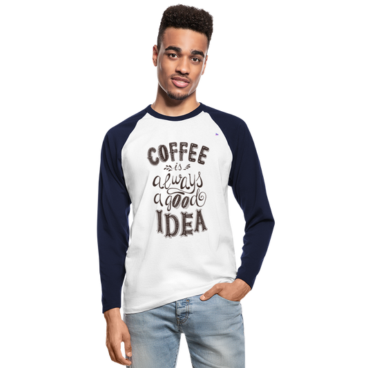 Men's Long Sleeve Baseball T-Shirt "coffee quote" - blanco/azul marino