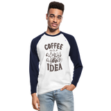 Men's Long Sleeve Baseball T-Shirt "coffee quote" - blanco/azul marino