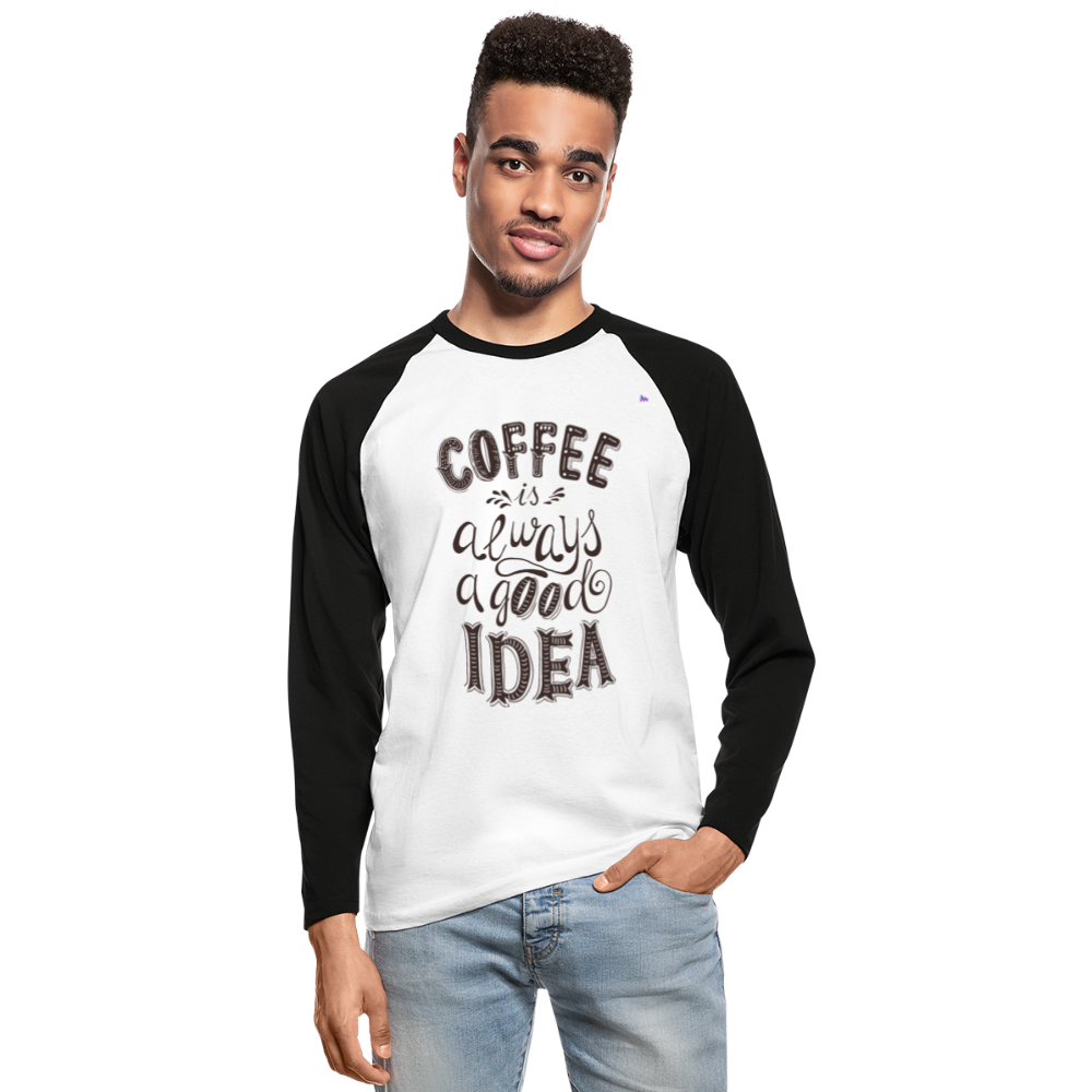 Men's Long Sleeve Baseball T-Shirt "coffee quote" - blanca/negro