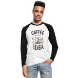 Men's Long Sleeve Baseball T-Shirt "coffee quote" - blanca/negro