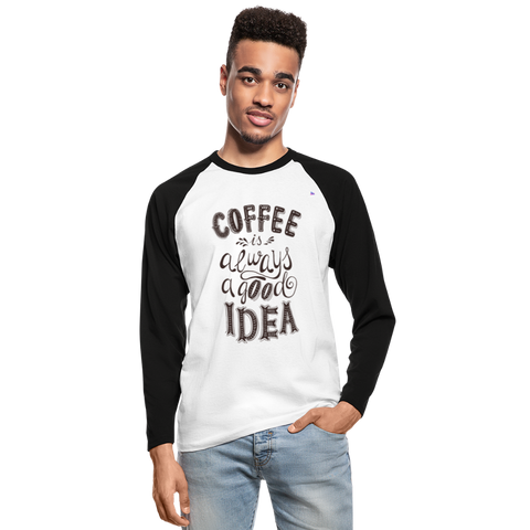 Men's Long Sleeve Baseball T-Shirt "coffee quote" - blanca/negro