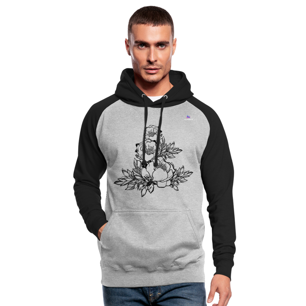 Unisex Baseball Hoodie "Peony" - gris jaspeado/negro