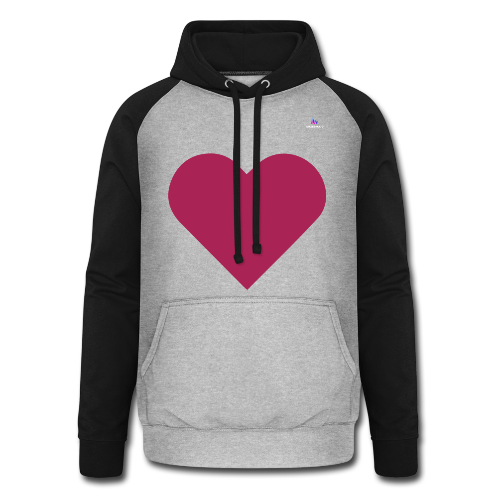 1Sudadera con capucha de béisbol unisex "Pink heart" - gris jaspeado/negro