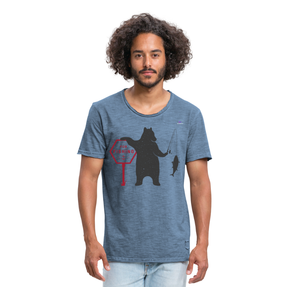 Camiseta vintage hombre"Fishing bear" - vintage mezclilla