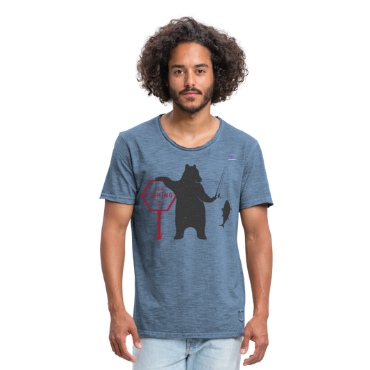 Camiseta vintage hombre"Fishing bear" - vintage mezclilla