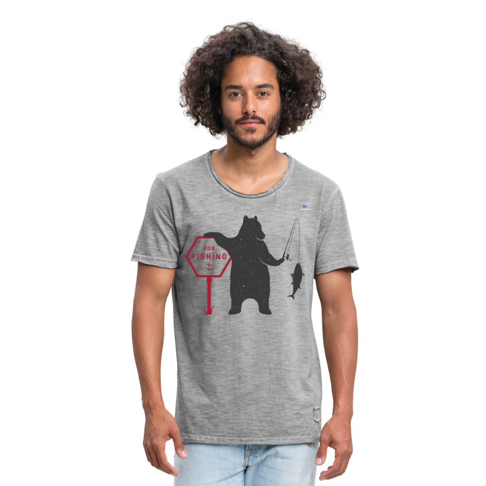 Camiseta vintage hombre"Fishing bear" - vintage gris