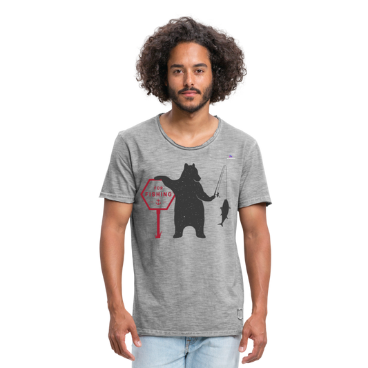 Camiseta vintage hombre"Fishing bear" - vintage gris