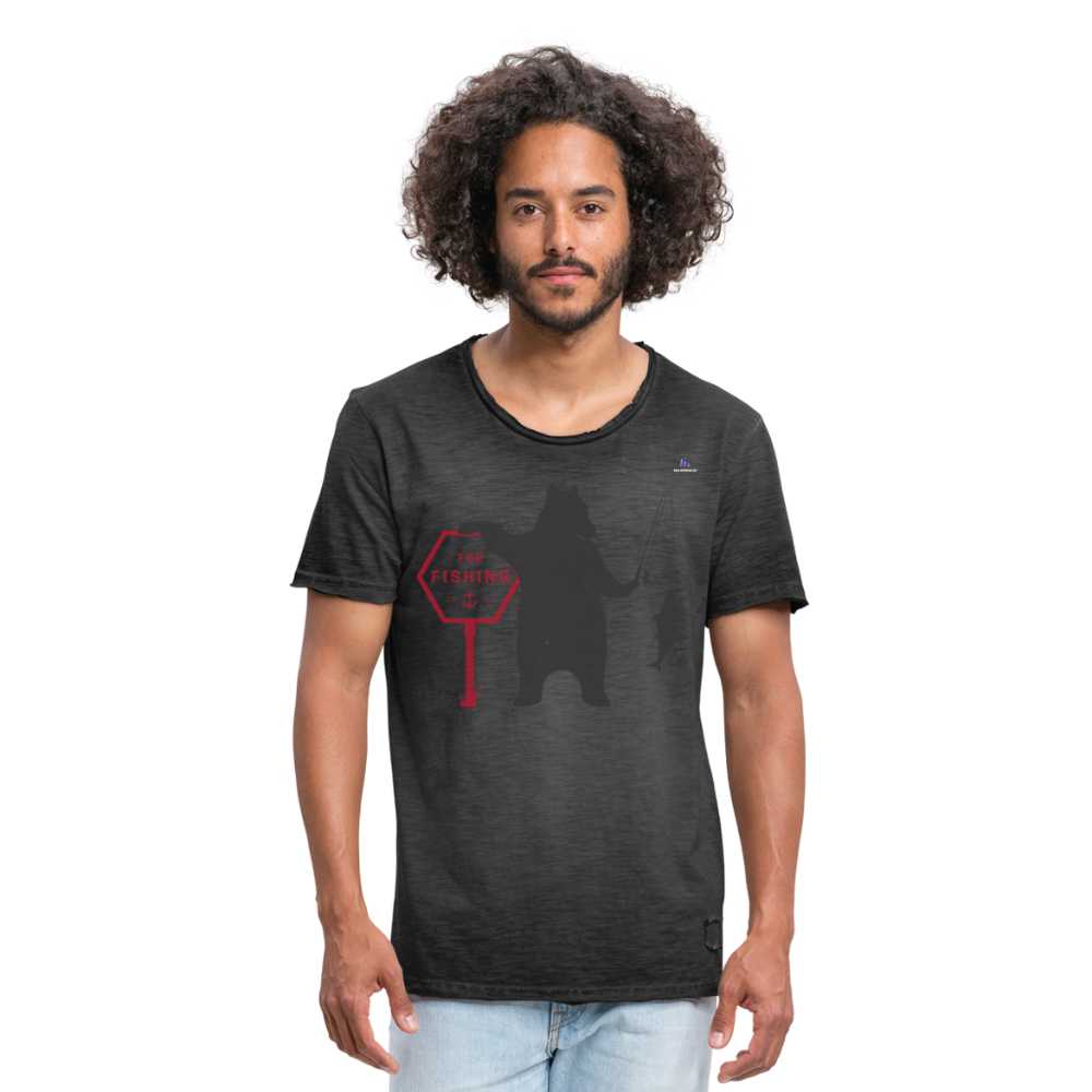 Camiseta vintage hombre"Fishing bear" - negro vintage