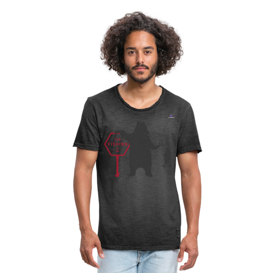 Camiseta vintage hombre"Fishing bear" - negro vintage