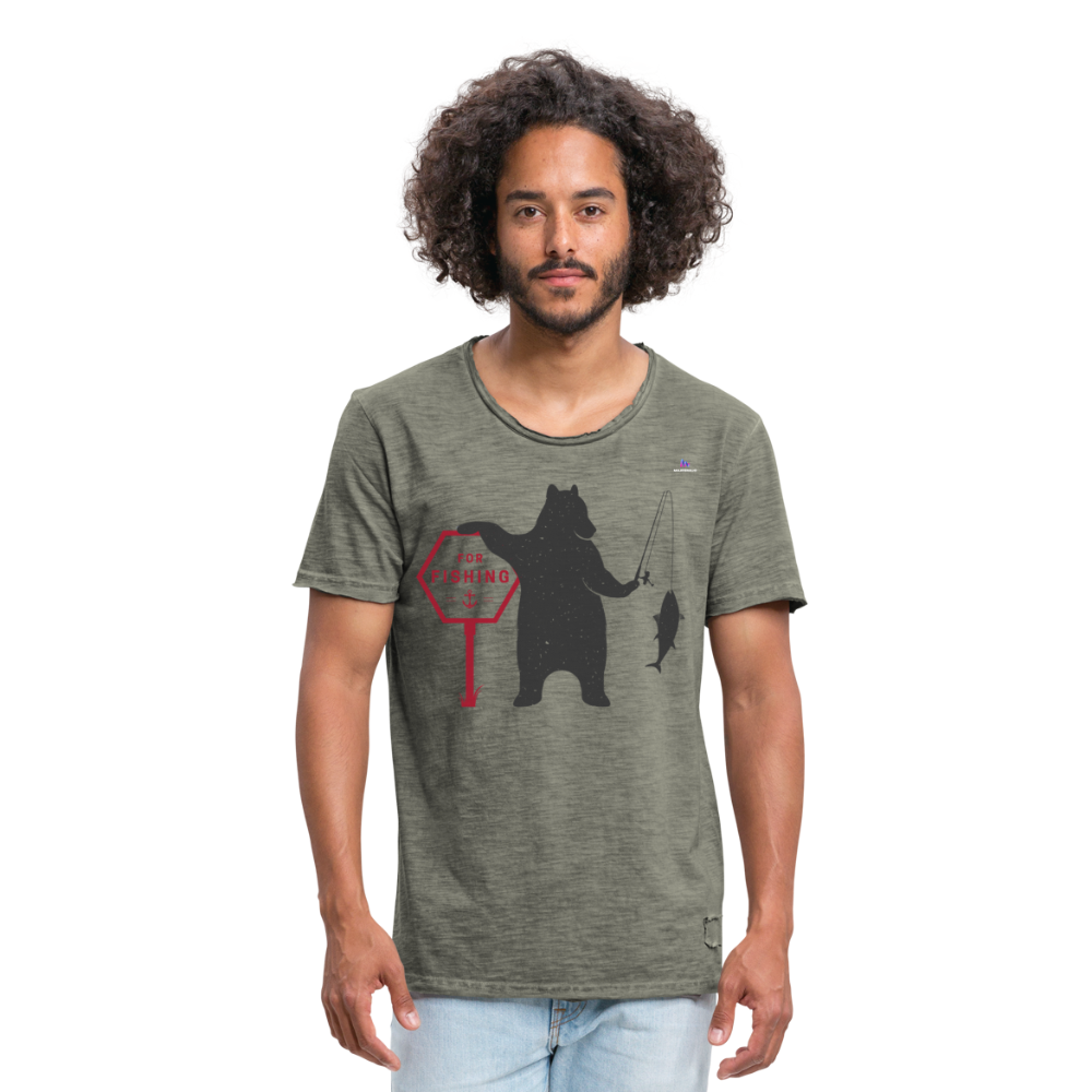 Camiseta vintage hombre"Fishing bear" - vintage caqui