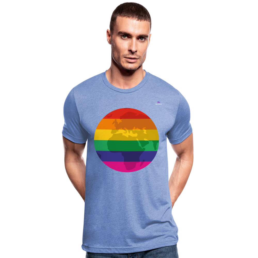 Camiseta Tri-Blend unisex de Bella + Canvas "Rainbow earth" - azul jaspeado