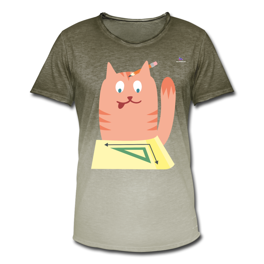 Camiseta degradada hombre"Math Cat" - dip dye khaki