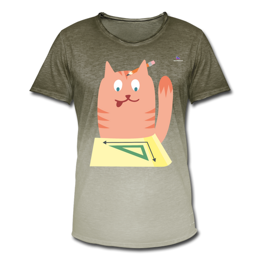 Camiseta degradada hombre"Math Cat" - dip dye khaki