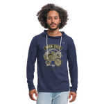 Sudadera ligera unisex con capucha"born free" - azul marino salpicado