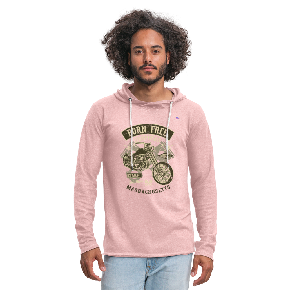 Sudadera ligera unisex con capucha"born free" - rosa crema jaspeado