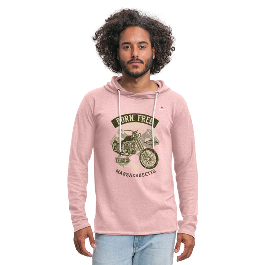 Sudadera ligera unisex con capucha"born free" - rosa crema jaspeado