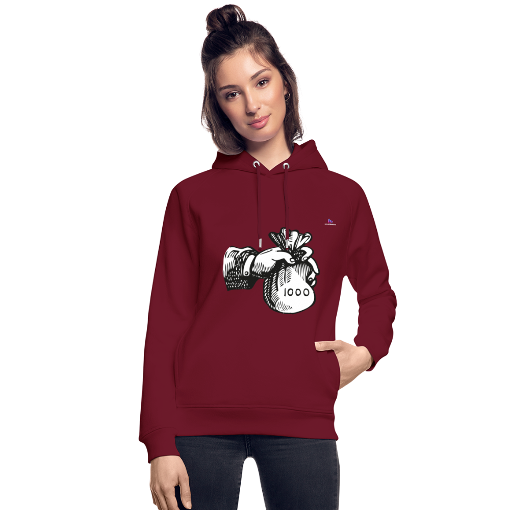 Sudadera con capucha ecológica unisex de Stanley & Stella"Hand with money bag" - rojo burdeos