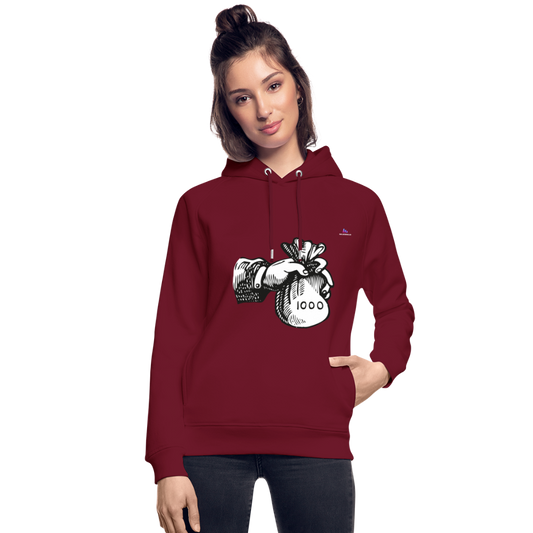 Sudadera con capucha ecológica unisex de Stanley & Stella"Hand with money bag" - rojo burdeos