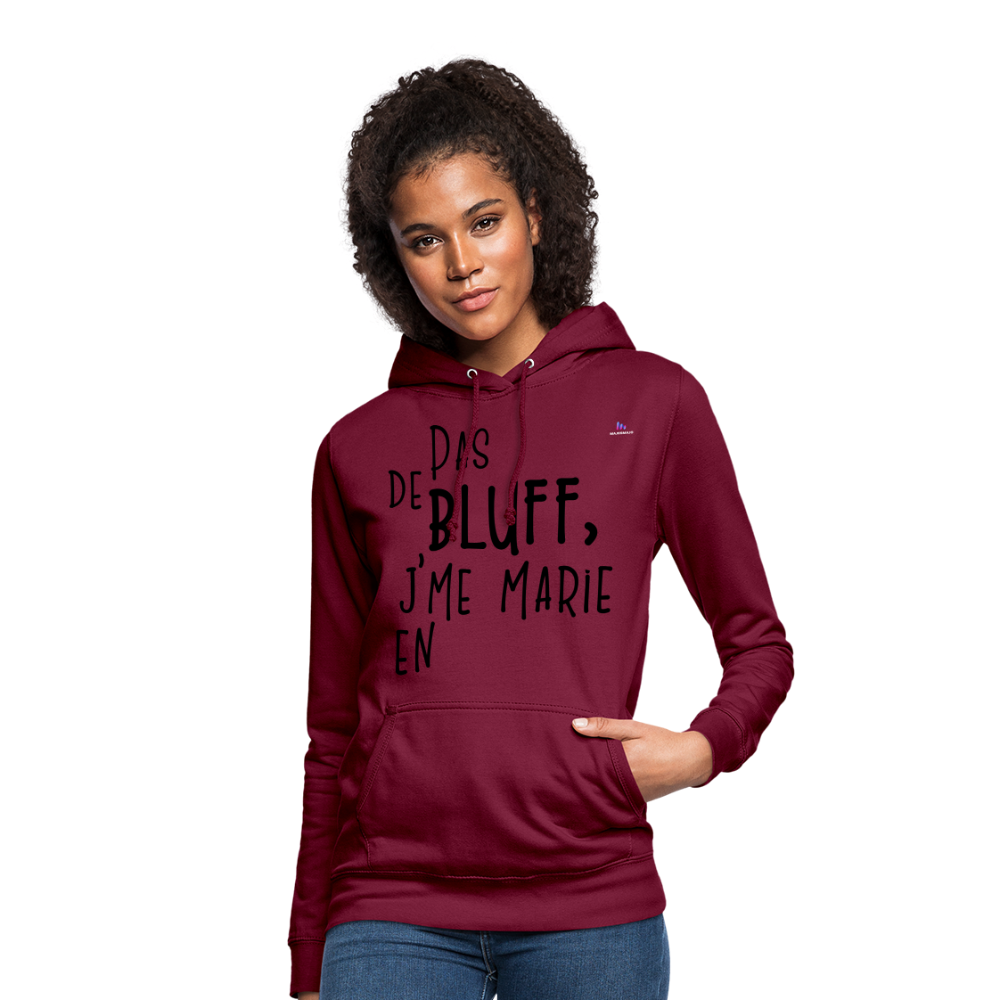 Sudadera con capucha para mujer"bluff no year" - rojo bordeaux