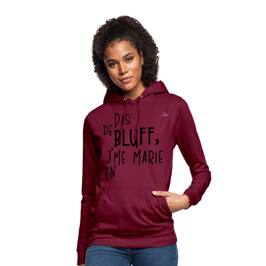 Sudadera con capucha para mujer"bluff no year" - rojo bordeaux