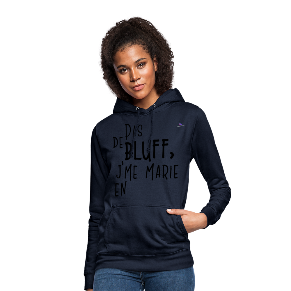 Sudadera con capucha para mujer"bluff no year" - azul marino