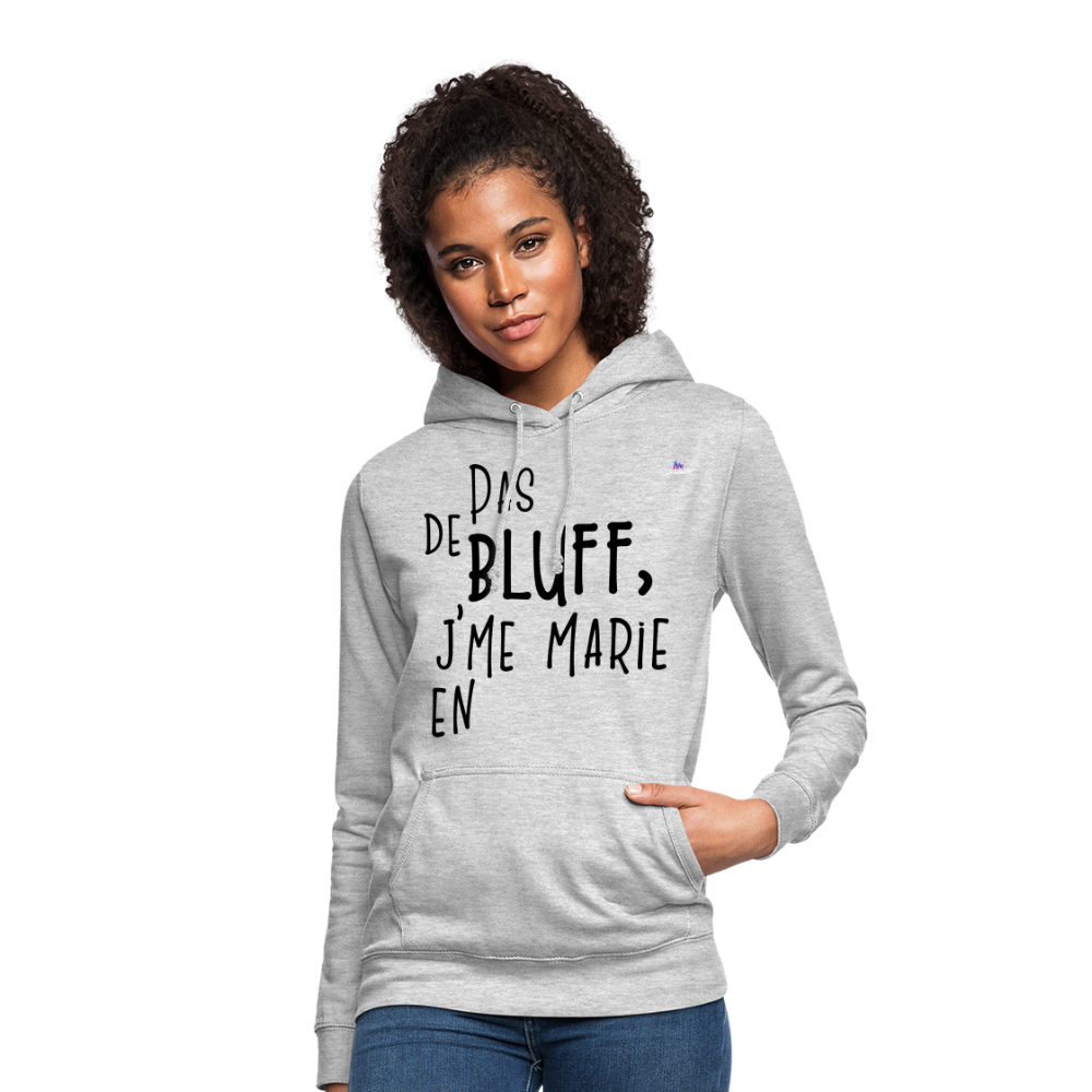 Sudadera con capucha para mujer"bluff no year" - gris claro jaspeado