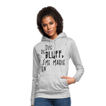 Sudadera con capucha para mujer"bluff no year" - gris claro jaspeado