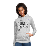 Sudadera con capucha para mujer"bluff no year" - gris claro jaspeado