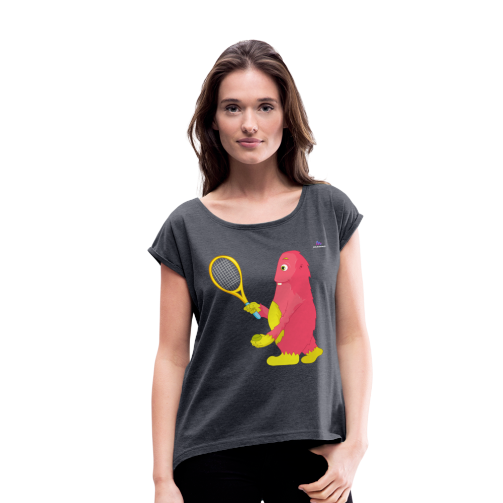Camiseta con manga enrollada"tennis monster" - heather navy