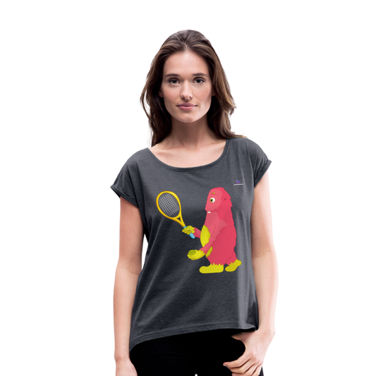 Camiseta con manga enrollada"tennis monster" - heather navy