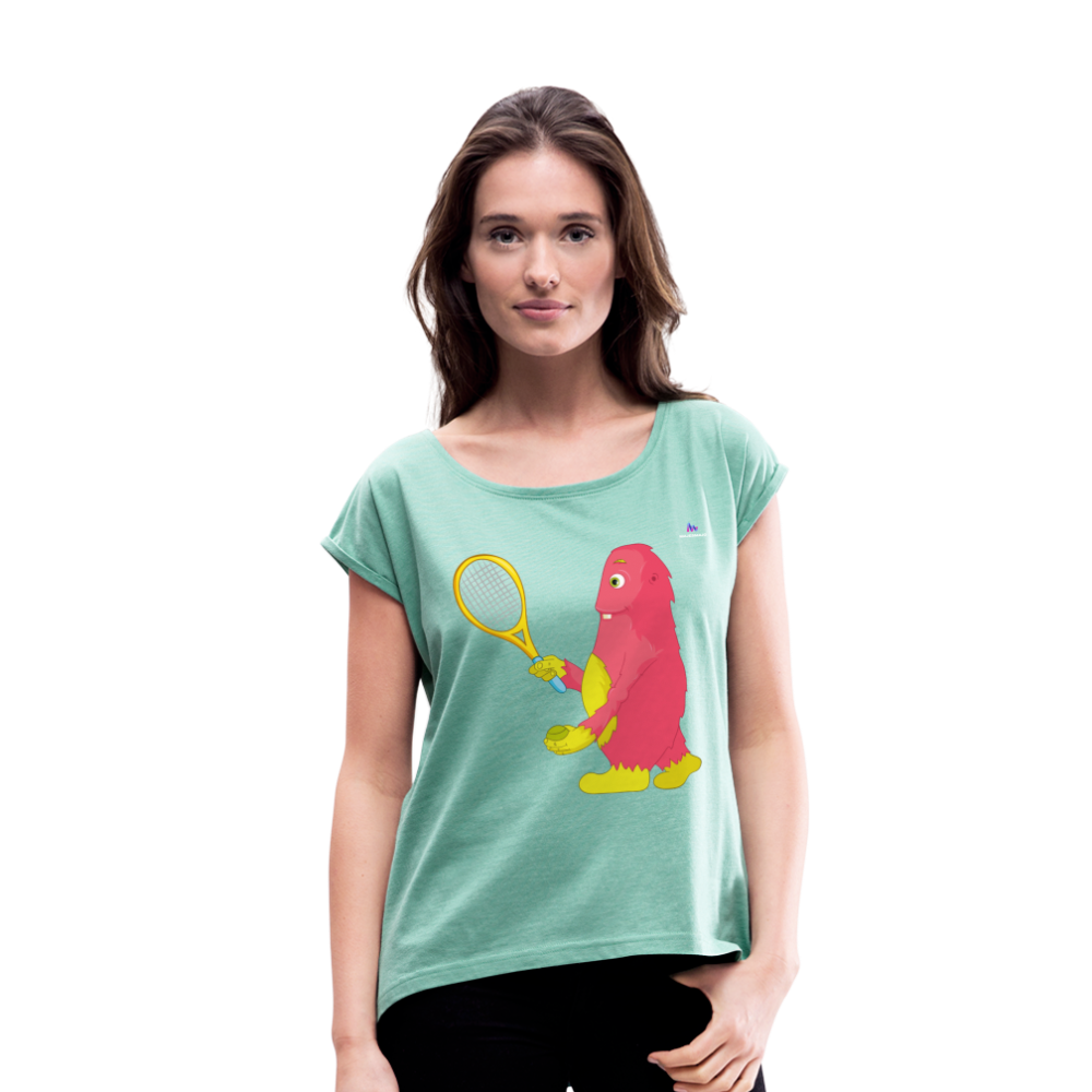 Camiseta con manga enrollada"tennis monster" - heather mint