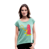 Camiseta con manga enrollada"tennis monster" - heather mint