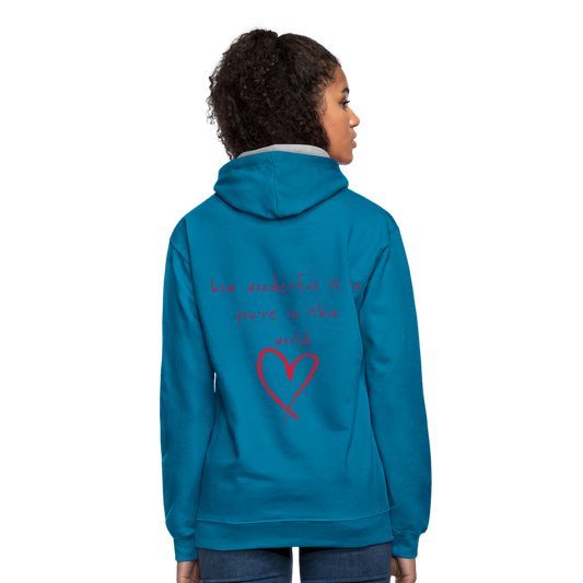 Sudadera con capucha en contraste"love" - peacock blue/heather grey