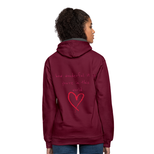 Sudadera con capucha en contraste"love" - burgundy/charcoal