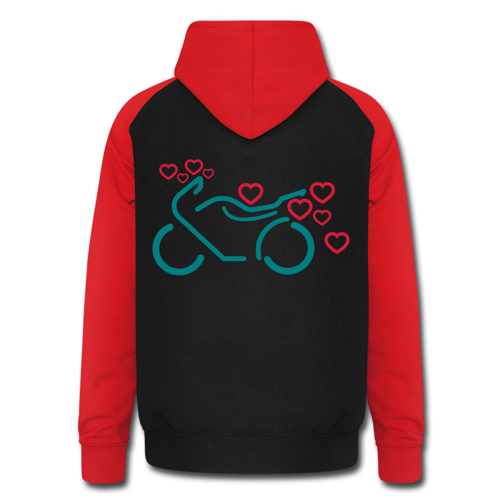 Sudadera con capucha de béisbol unisex"Motorcycle with Hearts" - black/red
