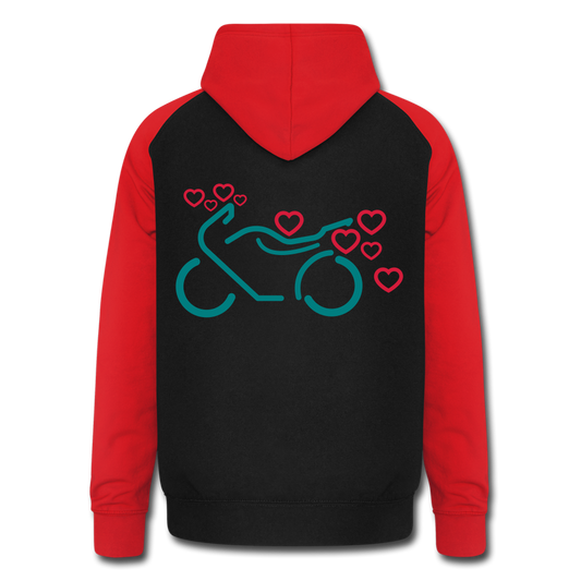 Sudadera con capucha de béisbol unisex"Motorcycle with Hearts" - black/red