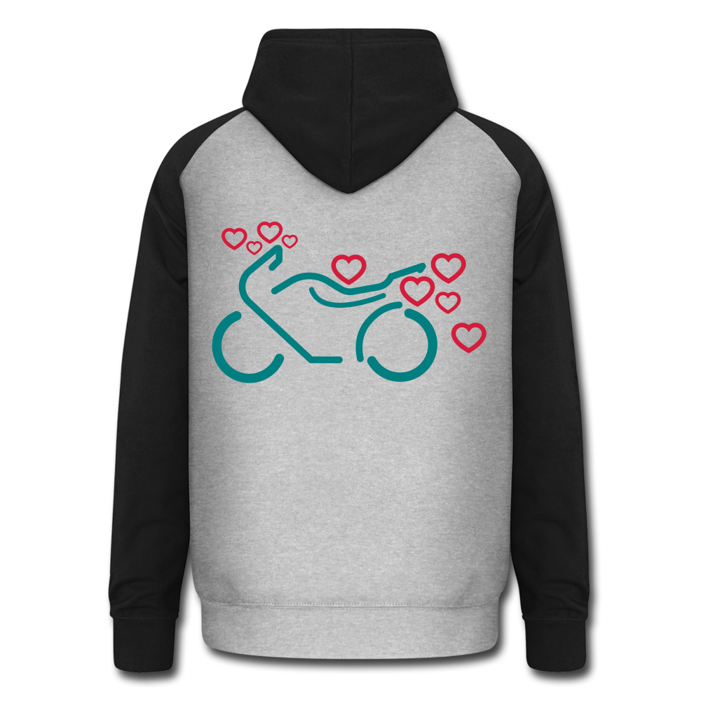 Sudadera con capucha de béisbol unisex"Motorcycle with Hearts" - heather grey/black