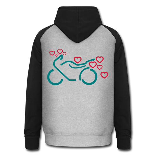 Sudadera con capucha de béisbol unisex"Motorcycle with Hearts" - heather grey/black