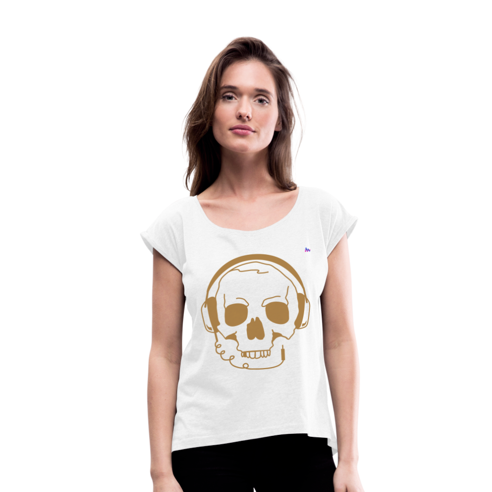 Camiseta con manga enrollada"skull with headphones" - white