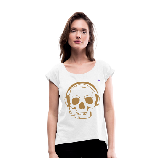 Camiseta con manga enrollada"skull with headphones" - white