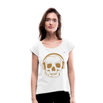 Camiseta con manga enrollada"skull with headphones" - white