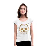 Camiseta con manga enrollada"skull with headphones" - white