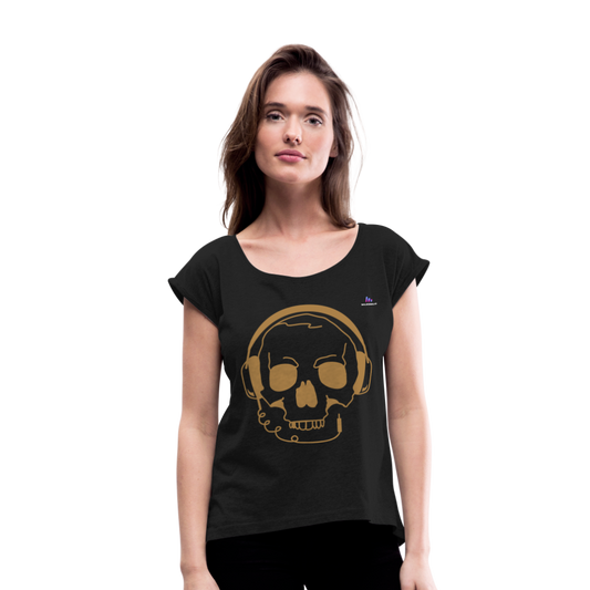 Camiseta con manga enrollada"skull with headphones" - black