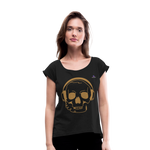 Camiseta con manga enrollada"skull with headphones" - black