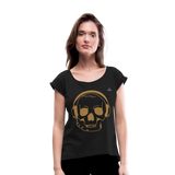 Camiseta con manga enrollada"skull with headphones" - black