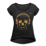 Camiseta con manga enrollada"skull with headphones" - heather black